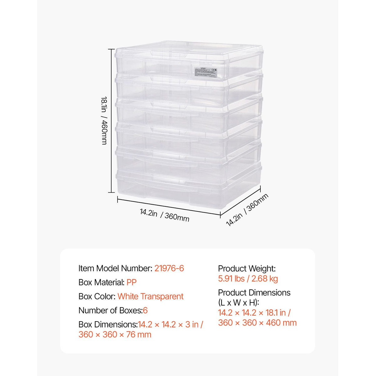 Scrapbook Paper Storage, 6 Pack Stackable Plastic Board Game Boxes, Clear Multi-Purpose Document Case with Rounded Corners and Double Latches, for Office Essentials Tools Arts Crafts Supplies