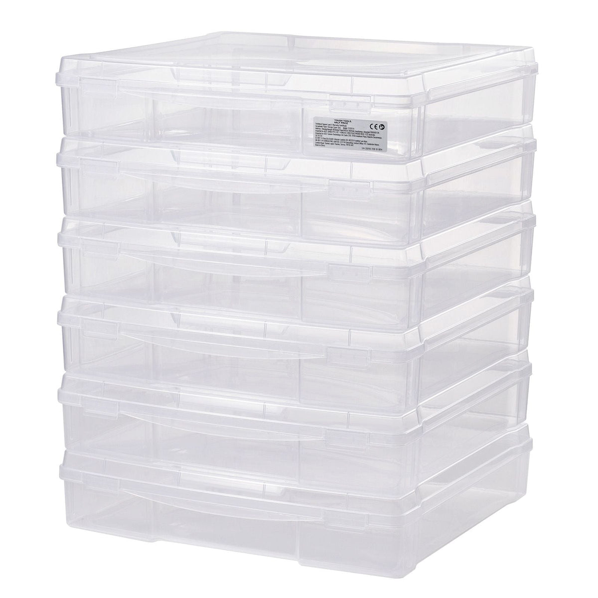 Scrapbook Paper Storage, 6 Pack Stackable Plastic Board Game Boxes, Clear Multi-Purpose Document Case with Rounded Corners and Double Latches, for Office Essentials Tools Arts Crafts Supplies
