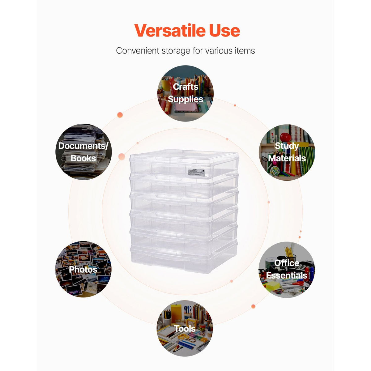 Scrapbook Paper Storage, 6 Pack Stackable Plastic Board Game Boxes, Clear Multi-Purpose Document Case with Rounded Corners and Double Latches, for Office Essentials Tools Arts Crafts Supplies