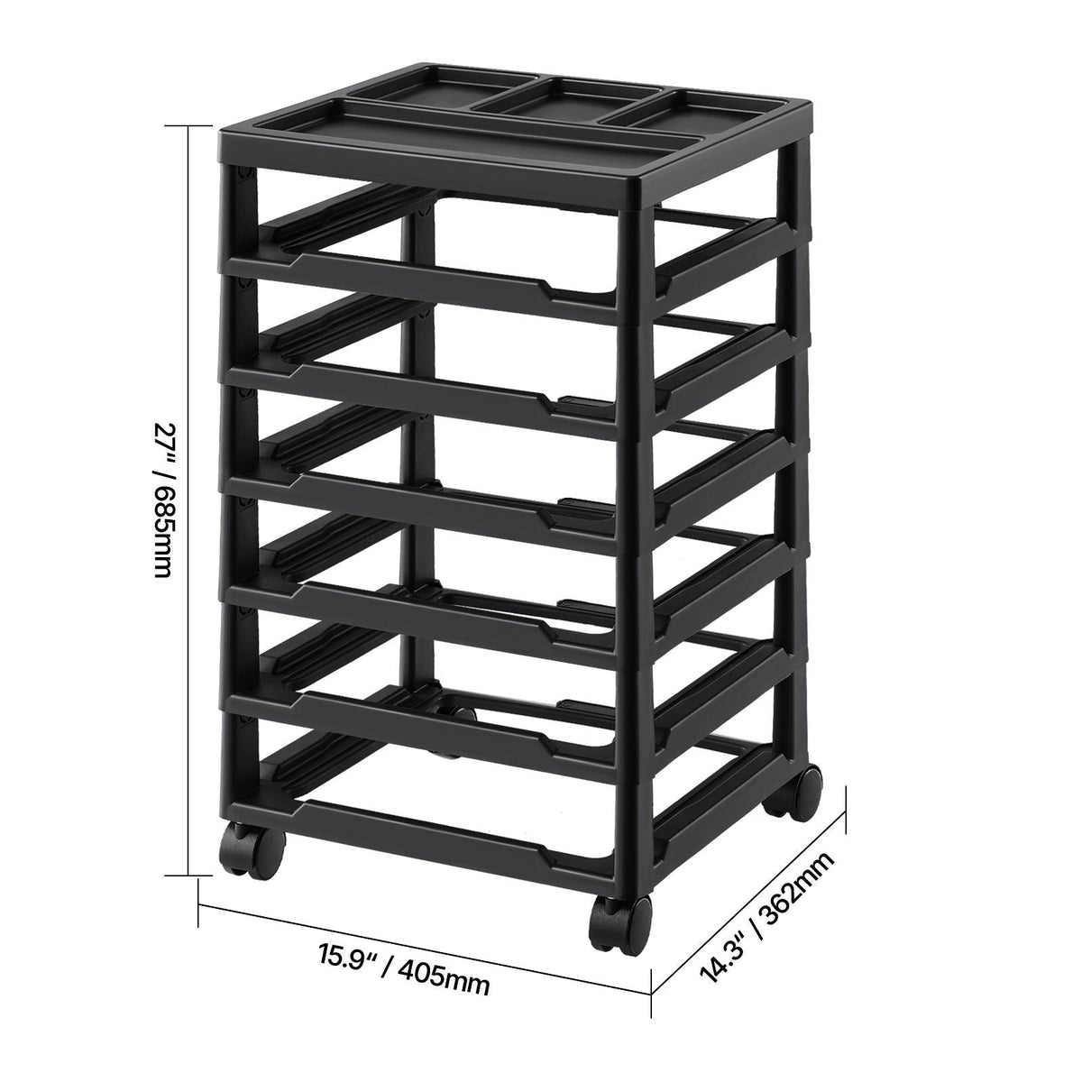 Scrapbook Rolling Storage Cart, 6-Tier Large Capacity with Organizer Top, Black Frame with 4 Removable Wheels, PP Material Cart Only, Rolling Craft Storage for Office Arts and Crafts Supplies