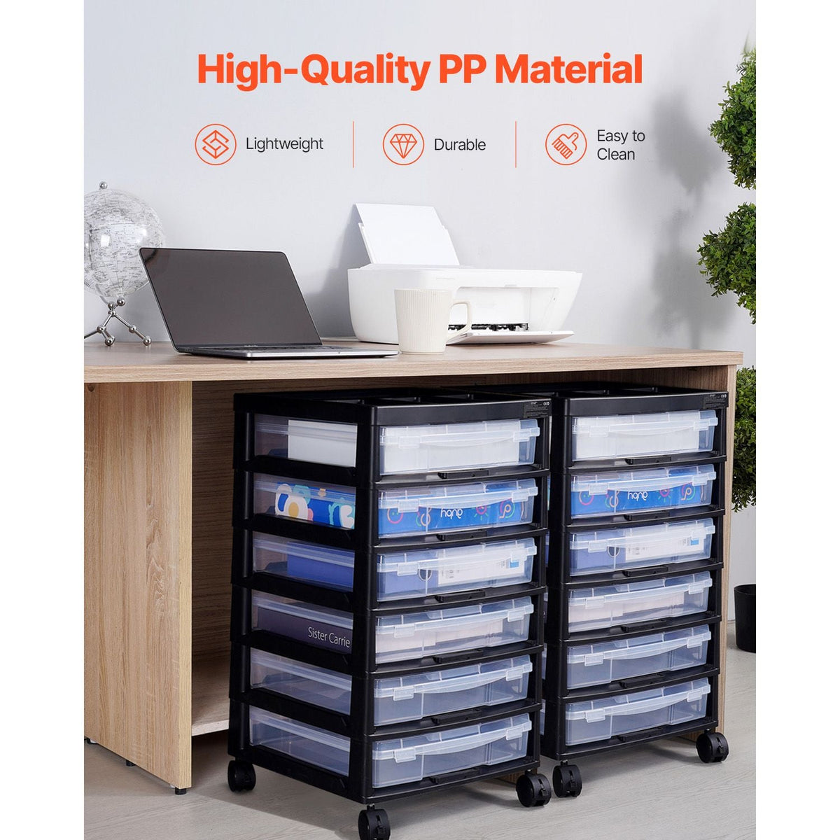 Scrapbook Rolling Storage Cart, 6-Tier Large Capacity with Organizer Top, Black Frame with 4 Removable Wheels, PP Material Cart Only, Rolling Craft Storage for Office Arts and Crafts Supplies
