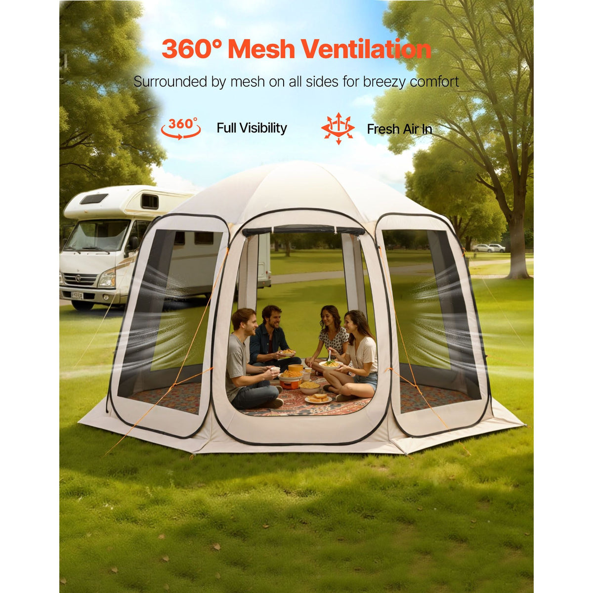 Screen House Tent, 12 x 11 ft, 10-12 Person Pop Up Screen Tent, Portable Screened in Canopy with Carry Bag, Netting Sides, Ground Stakes, for Garden, Patio, Backyard, Outdoor Activities, Beige