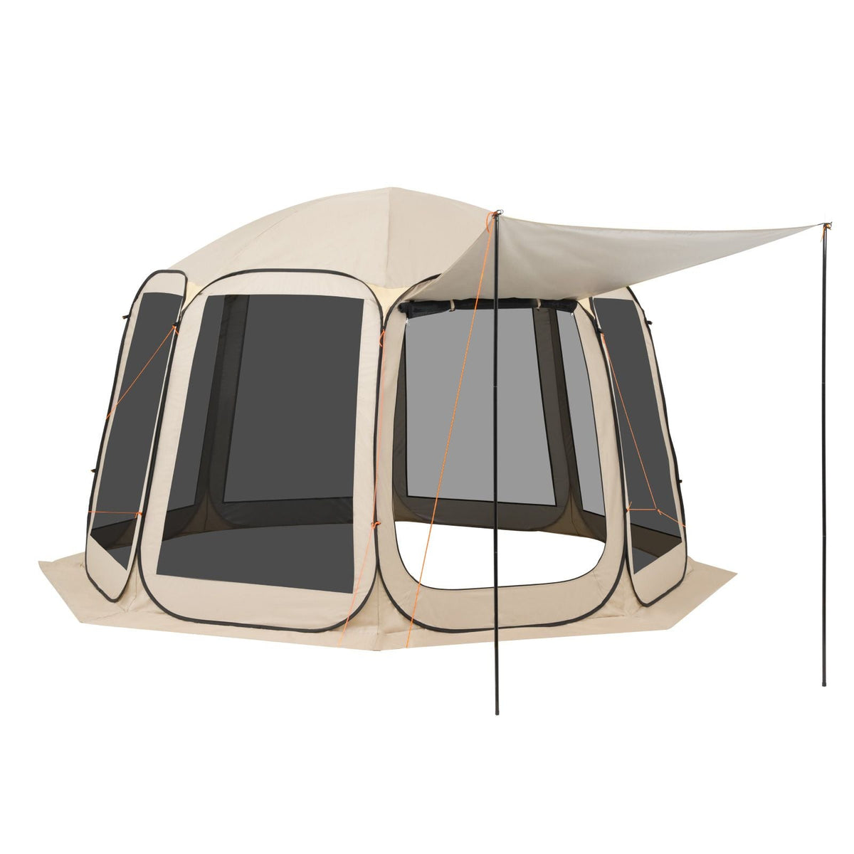 Screen House Tent, 12 x 11 ft, 10-12 Person Pop Up Screen Tent with Extended Awning, Portable Screened in Canopy with Carry Bag, Netting Sides, for Patio, Backyard, and Outdoor Activities, Beige