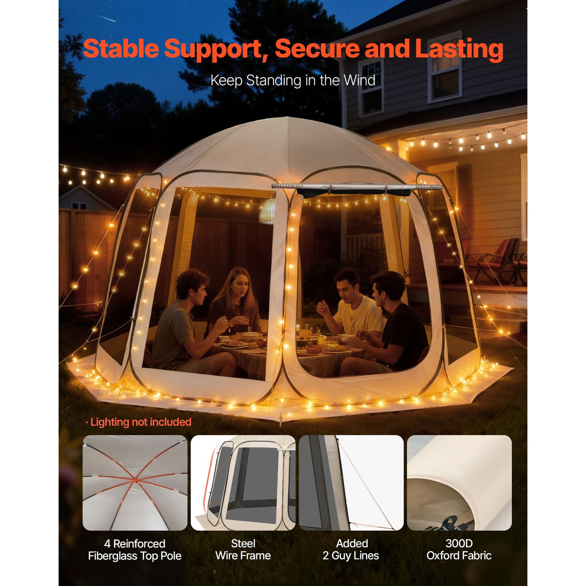 Screen House Tent, 12 x 11 ft, 10-12 Person Pop Up Screen Tent with Extended Awning, Portable Screened in Canopy with Carry Bag, Netting Sides, for Patio, Backyard, and Outdoor Activities, Beige