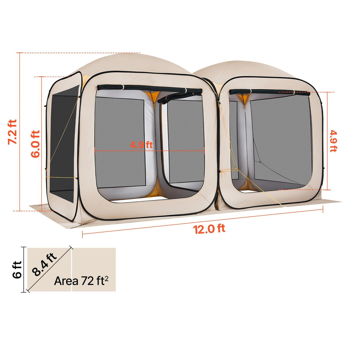 Screen House Tent, 12 x 6 ft, 2 in 1 Pop Up Screen Tent, Portable Screened in Canopy with Carry Bag, Netting Sides, Ground Stakes, for Garden, Patio, Backyard, and Outdoor Activities, Beige