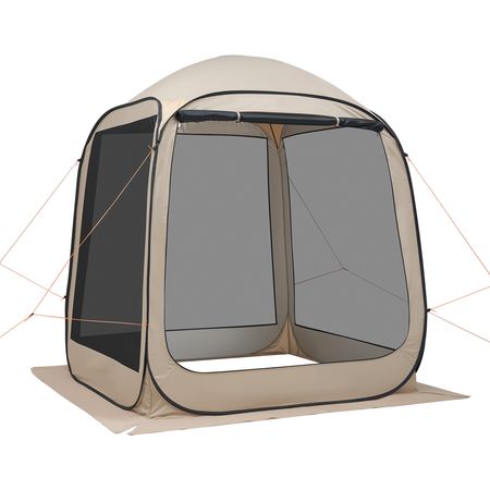 Screen House Tent, 6 x 6 ft, 4-6 Person Pop Up Screen Tent, Portable Screened in Canopy with Carry Bag, Netting Sides, Ground Stakes, for Garden, Patio, Backyard, and Outdoor Activities, Beige