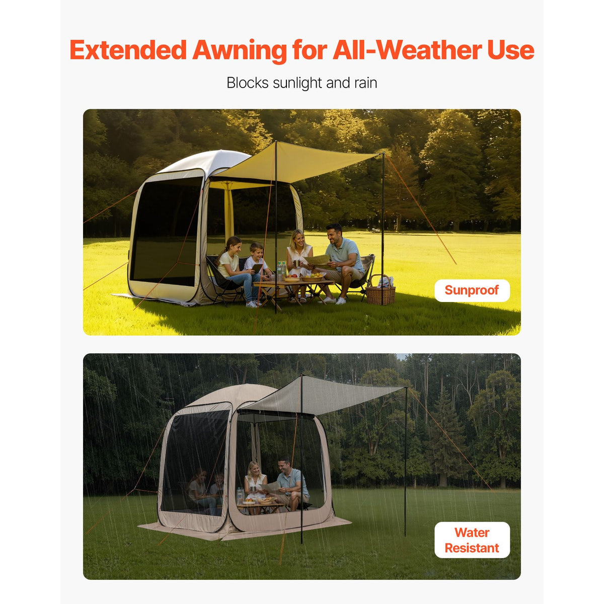 Screen House Tent, 6 x 6 ft, 4-6 Person Pop Up Screen Tent with Extended Awning, Portable Screened in Canopy with Carry Bag, Netting Sides, for Patio, Backyard, and Outdoor Activities, Beige