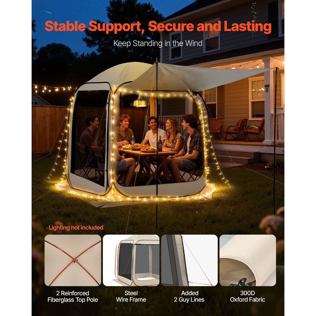 Screen House Tent, 6 x 6 ft, 4-6 Person Pop Up Screen Tent with Extended Awning, Portable Screened in Canopy with Carry Bag, Netting Sides, for Patio, Backyard, and Outdoor Activities, Beige