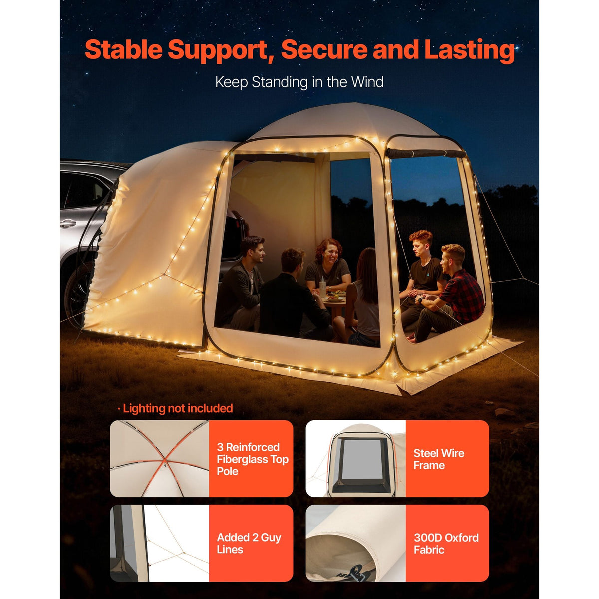 Screen House Tent, 6 x 6 ft, 4-6 Person Pop Up SUV Tailgate Tent, Portable Screened in Canopy with Carry Bag, Netting Sides, for Car Camping, Garden, Patio, Backyard, Outdoor Activities, Beige