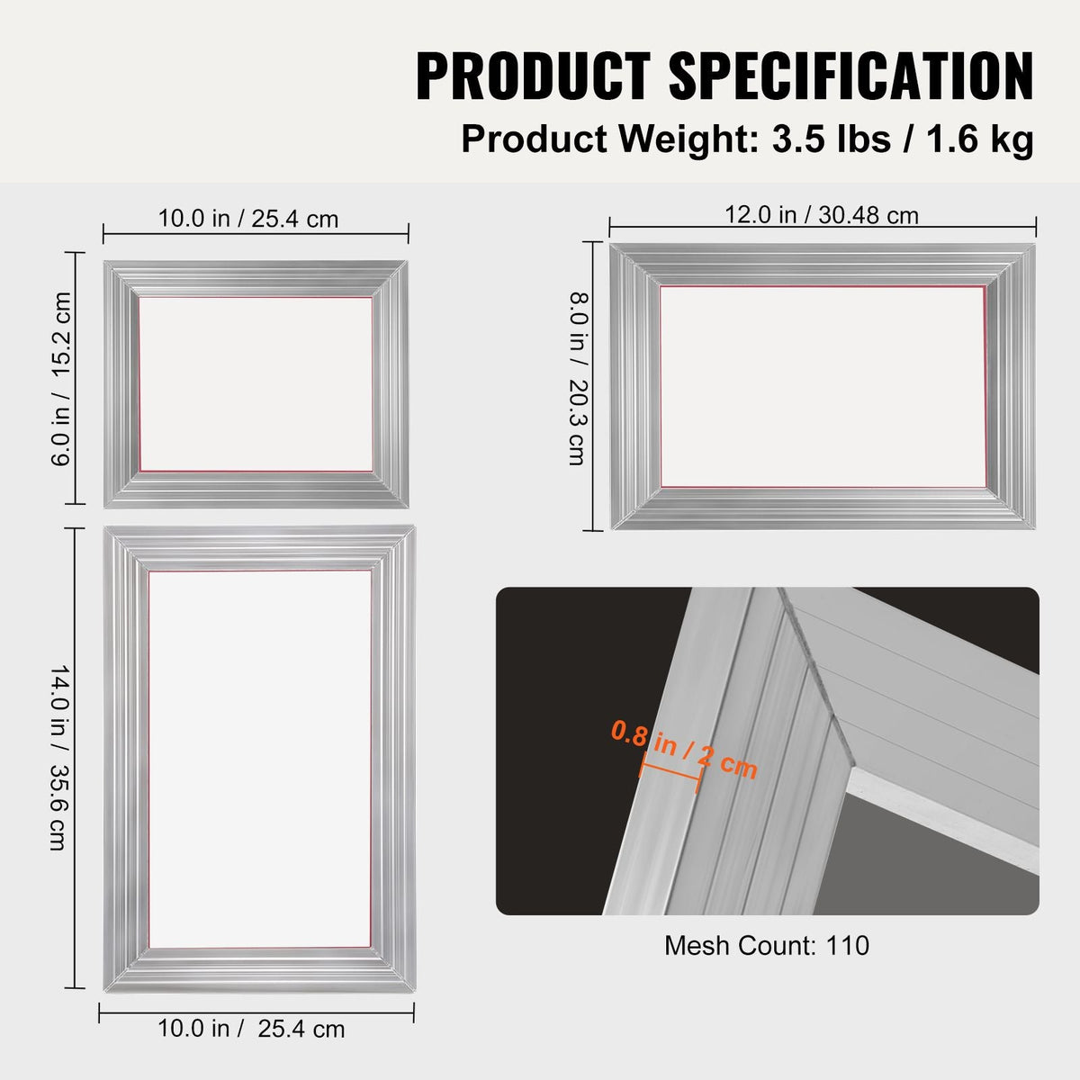 Screen Printing Kit, 3 PCS Aluminum Silk Screen Printing Frames, 5 Glitters and Screen Printing Squeegees and Transparency Films, 6x10/8x12/10x14inch 110 Count Mesh, for DIY T-shirts Printing