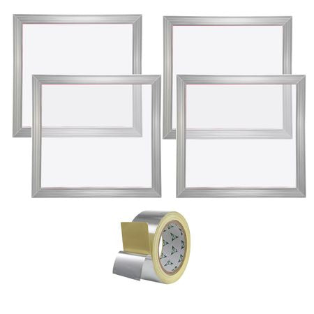 Screen Printing Kit, 4 Pieces Aluminum Silk Screen Printing Frames, 20x20inch Silk Screen Printing Frame with 110 Count Mesh, High Tension Nylon Mesh and Sealing Tape for T-shirts DIY Printing