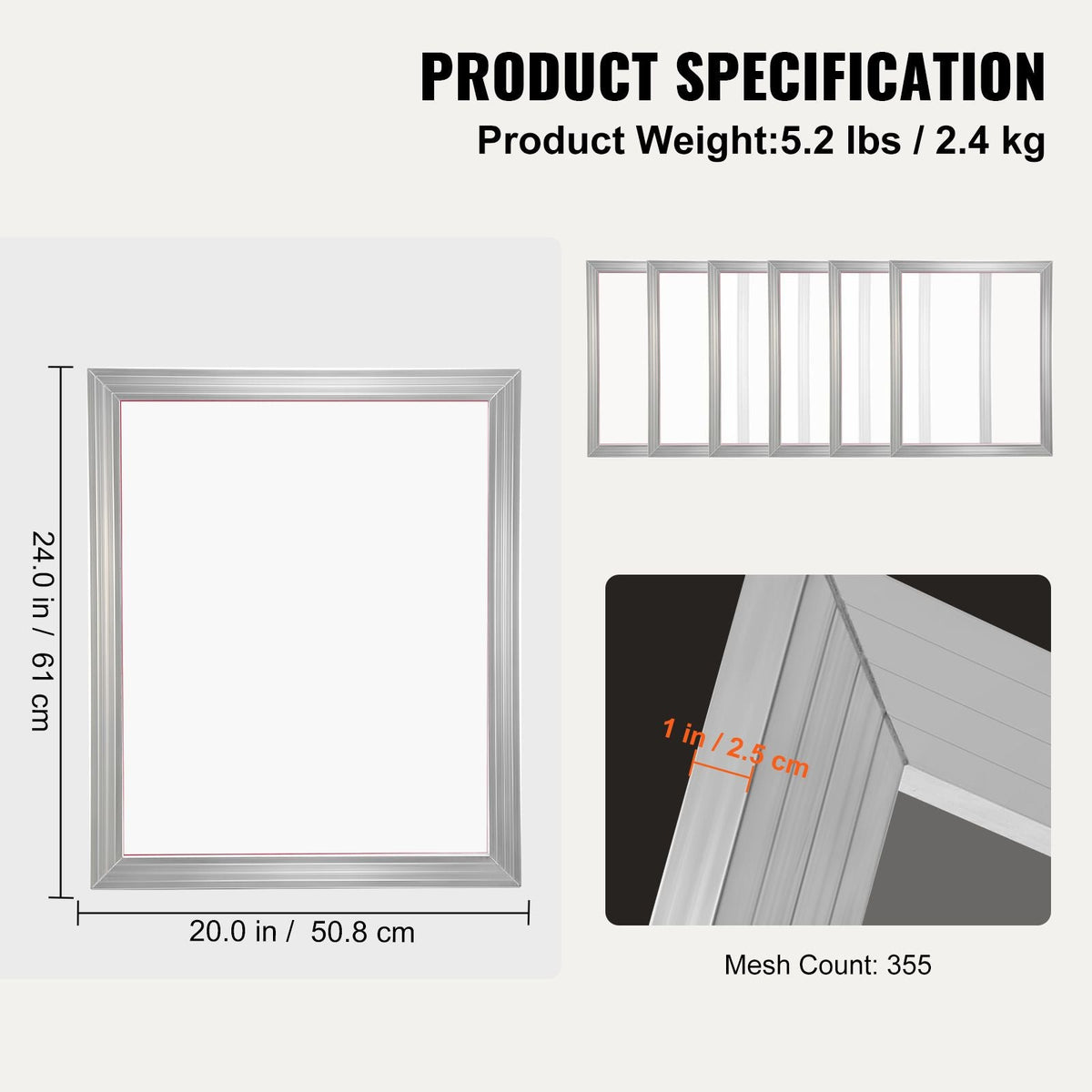 Screen Printing Kit, 4 Pieces Aluminum Silk Screen Printing Frames, 20x24inch Silk Screen Printing Frame with 355 Count Mesh, High Tension Nylon Mesh and Sealing Tape for T-shirts DIY Printing