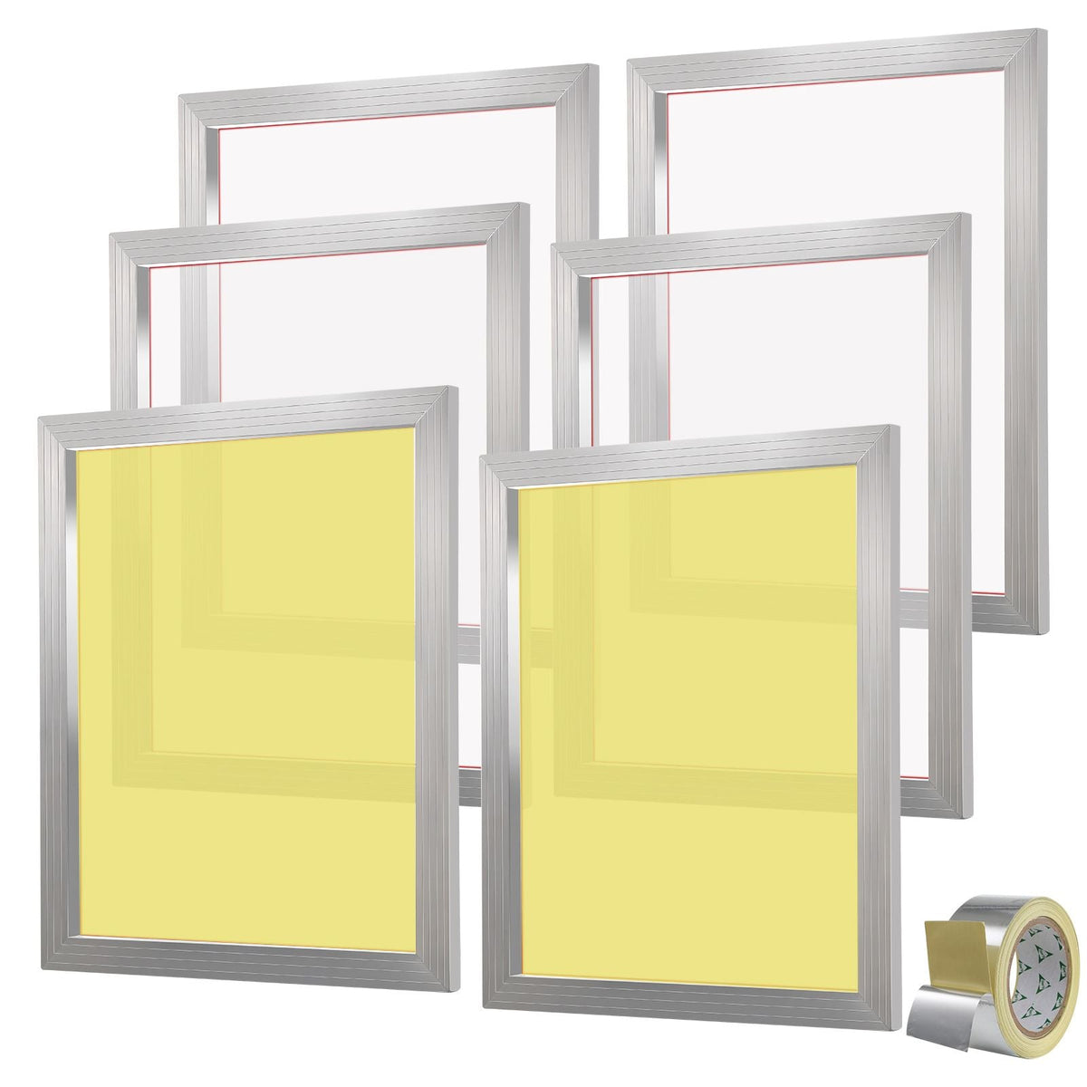 Screen Printing Kit, 6 Pieces Aluminum Silk Screen Printing Frames, 20x24inch Silk Screen Printing Frame with 305 Count Mesh, High Tension Nylon Mesh and Sealing Tape for T-Shirts DIY Printing