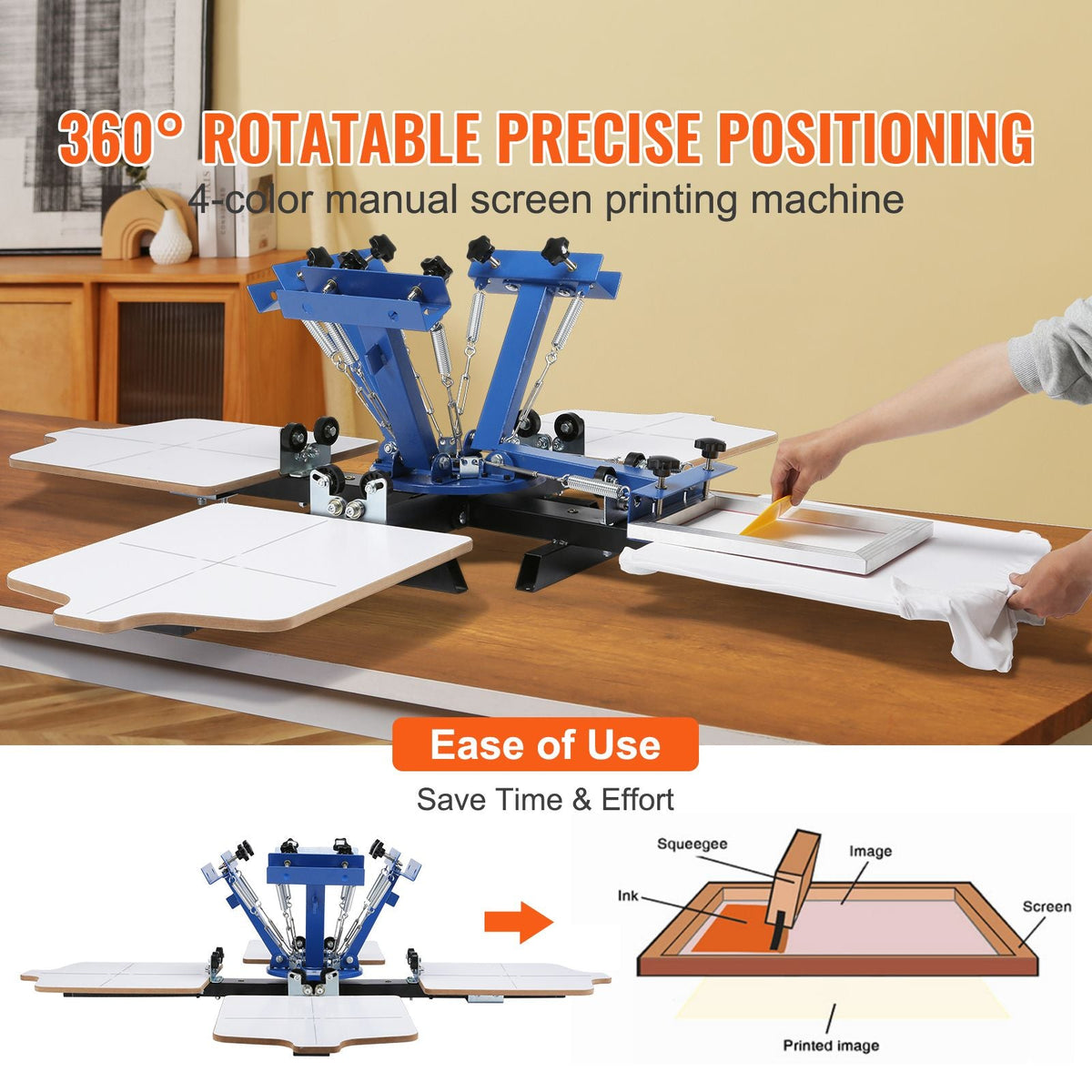 Screen Printing Machine, 4 Color 4 Station 360° Rotable Silk Screen Printing Press, 21.2x17.7in Screen Printing Press, Double-layer Positioning Pallet for T-shirt DIY Printing