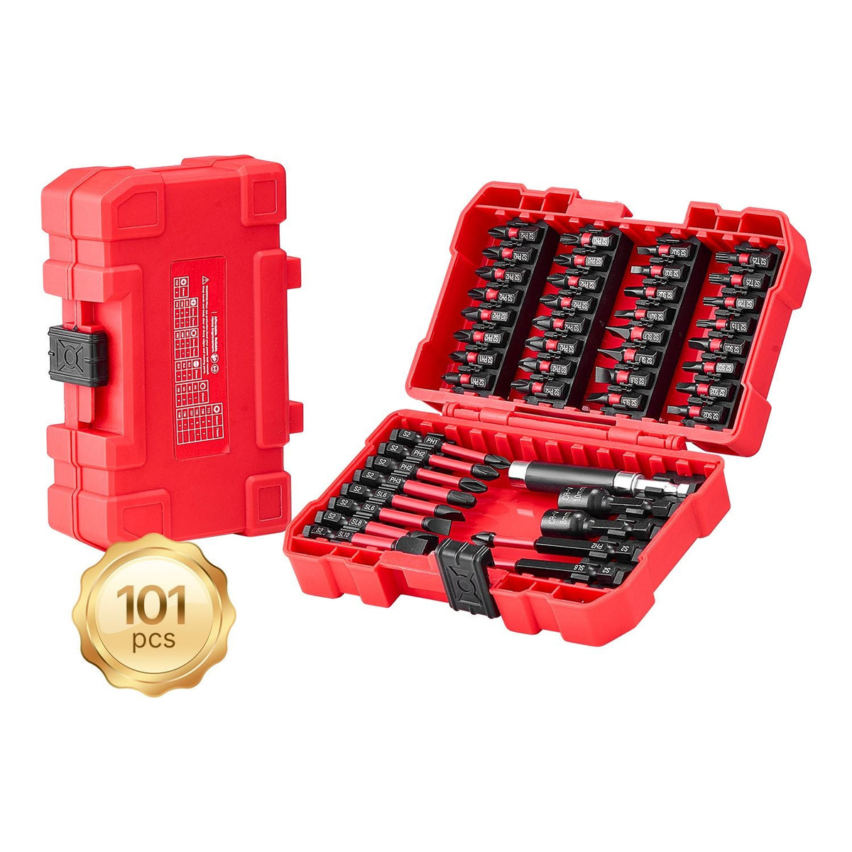 Screwdriver Bit Set, 101-Piece, Magnetic Phillips, Pozidriv, Slotted, Square, Torx, Hex Bits, Hex Nut Sockets, Extension Rod with Storage Case, High-Strength S2 Alloy Steel, Blackened Finish