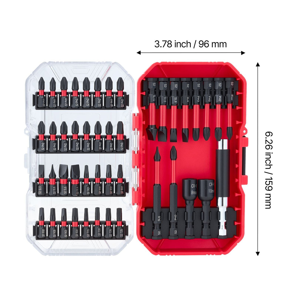 Screwdriver Bit Set, 45-Piece, Magnetic Phillips, Slotted, Square, Torx Bit, Hex Nut Sockets, Extension Rod with Transparent Storage Case, High-Strength S2 Alloy Steel, Blackened Finish