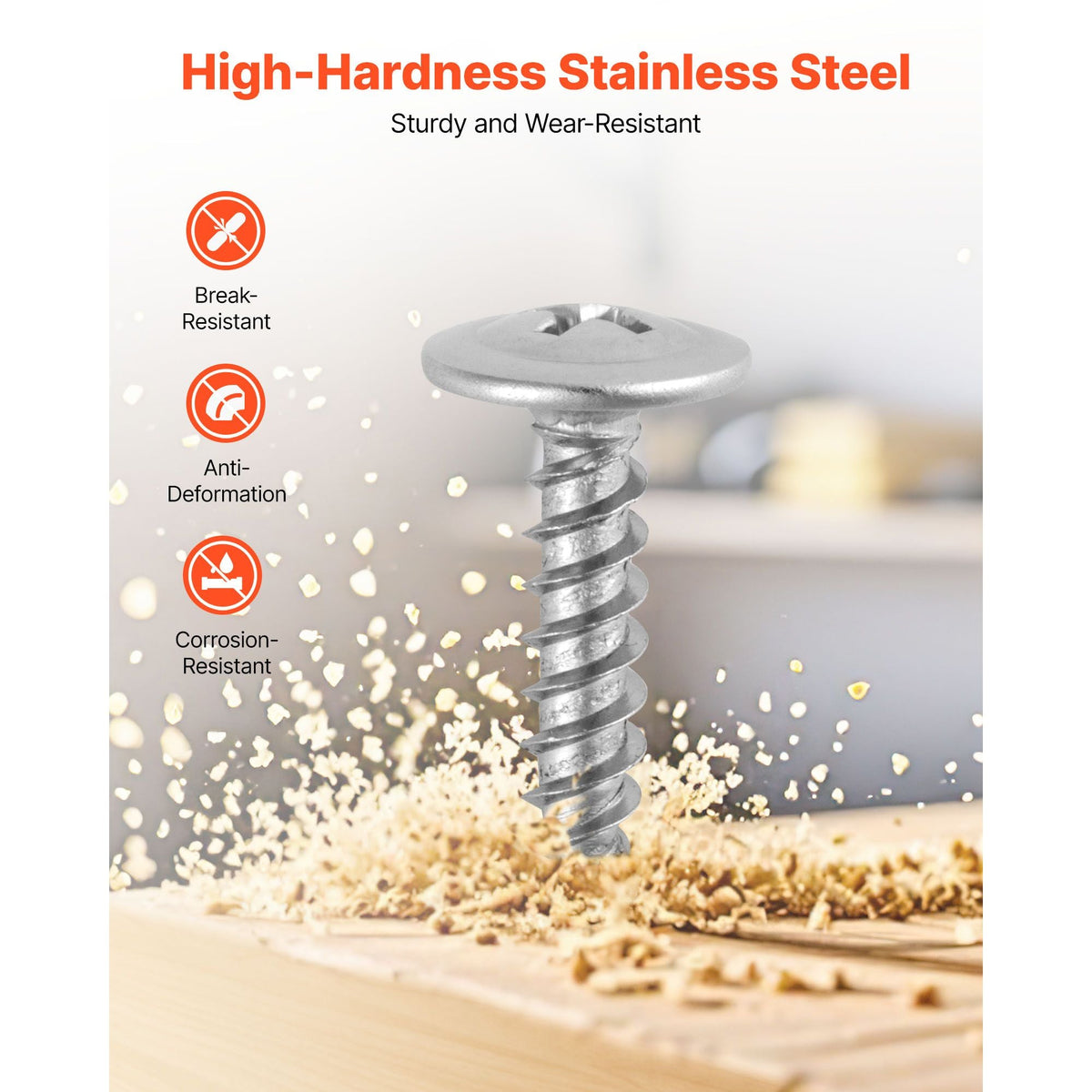 Screws, #8 x 3/4 inch Length Self Drilling Drywall to Wood Screw, All Purpose High-Hardness Stainless Steel Wall Anchors with a Phillips Drill Bit, Cross Slot for Home Renovation(300 per Box)