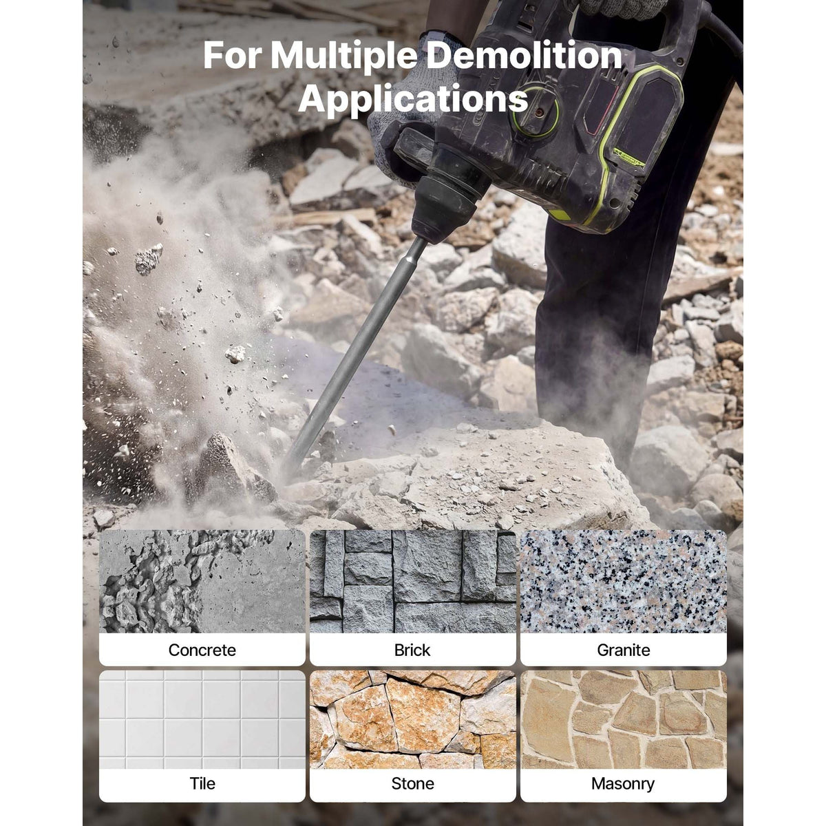 SDS Plus Chisel Set, 6pcs SDS Plus Rotary Hammer Drill Attachments, Includes Point, Flat, & U-Groove Chisels, Heat Treated 40Cr Alloy Steel, Sharp Edge for Demolition, Concrete and Brick