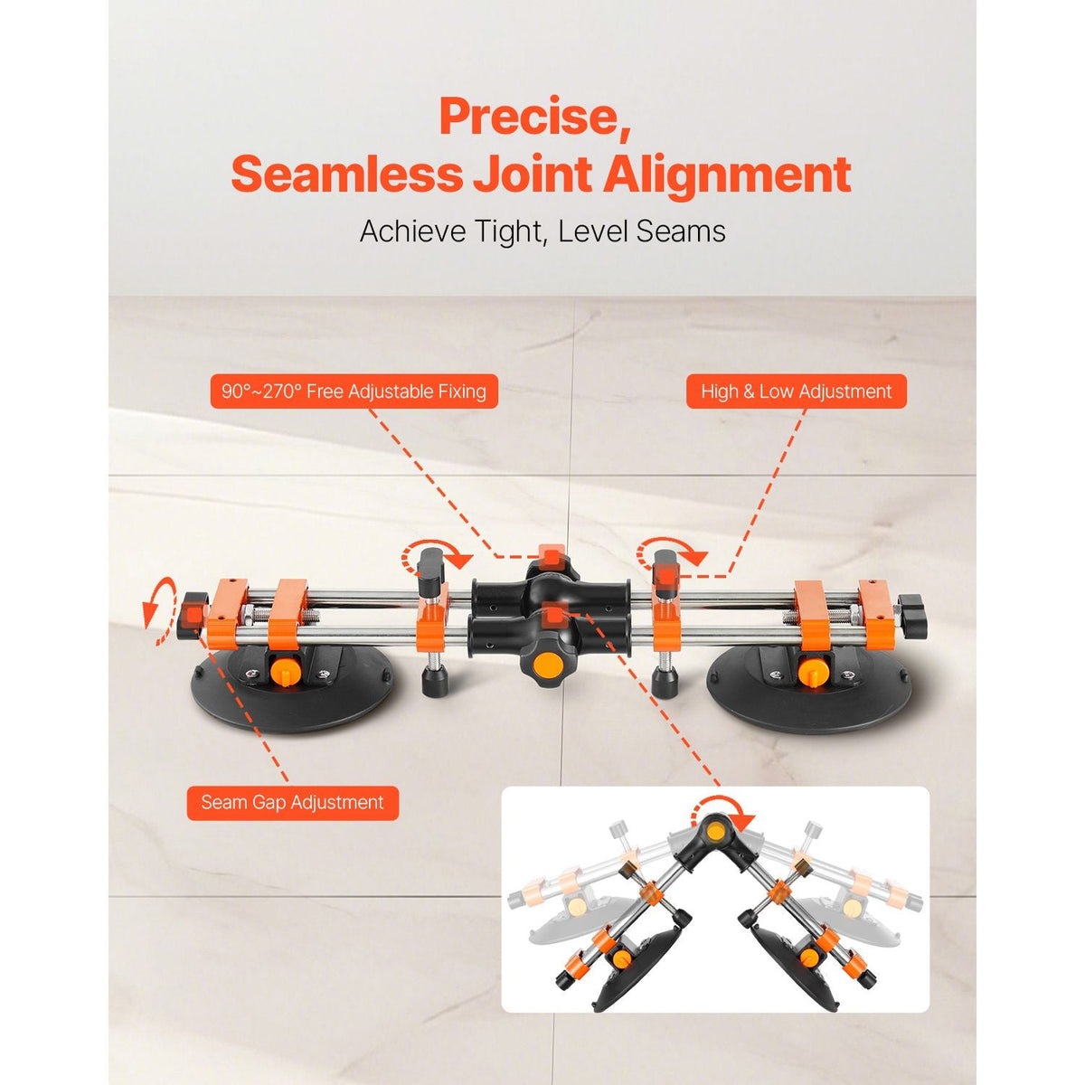 Seamless Seam Setter, 2 Packs Granite Seam Setter with 6 in Vacuum Suction Cups, Seam Joiner for Seam Joining & Leveling, 90°-120° Adjustable, Countertop Installation Tool for Tile Marble Slab