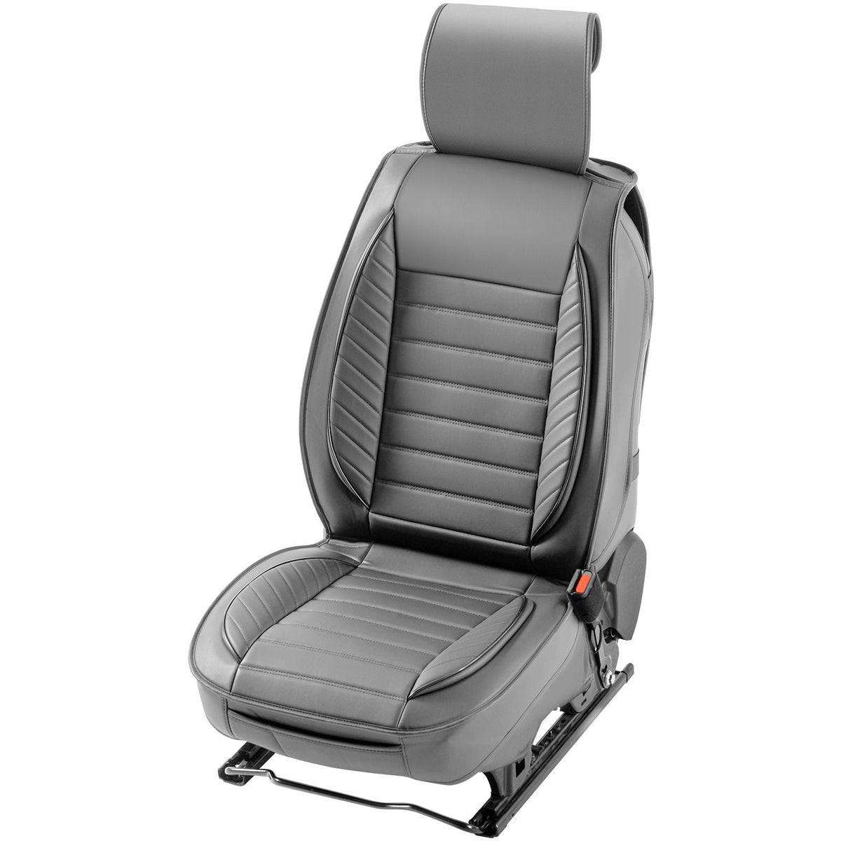 Seat Covers, Universal Car Seat Covers Front Seats, 2pcs Faux Leather Seat Cover, Semi-enclosed Design, Detachable Headrest and Airbag Compatible, for Most Cars SUVs and Trucks Gray