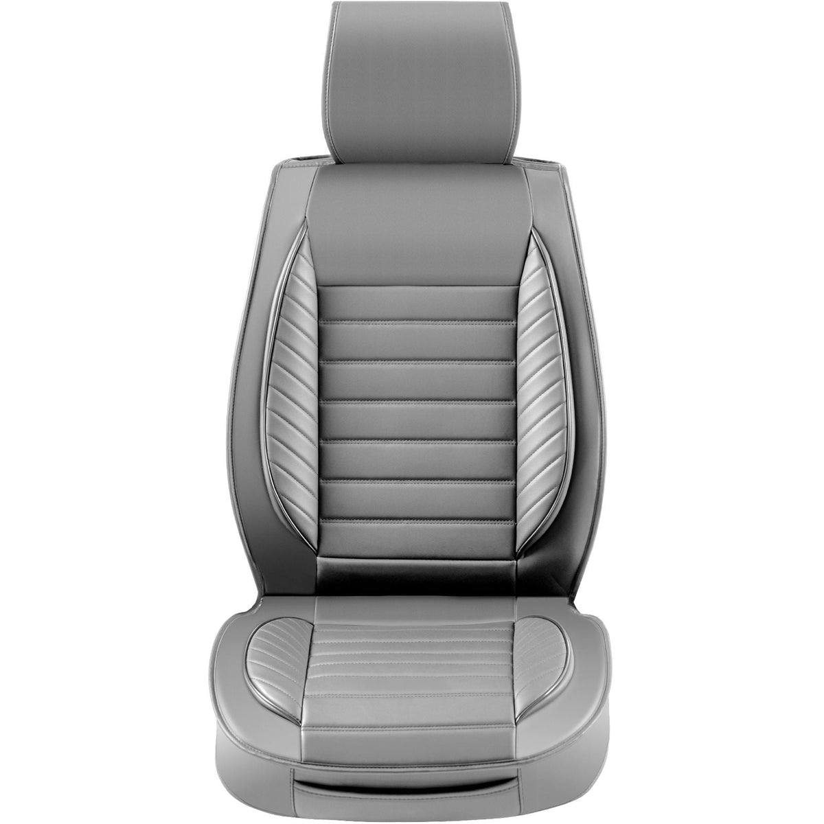 Seat Covers, Universal Car Seat Covers Front Seats, 2pcs Faux Leather Seat Cover, Semi-enclosed Design, Detachable Headrest and Airbag Compatible, for Most Cars SUVs and Trucks Gray