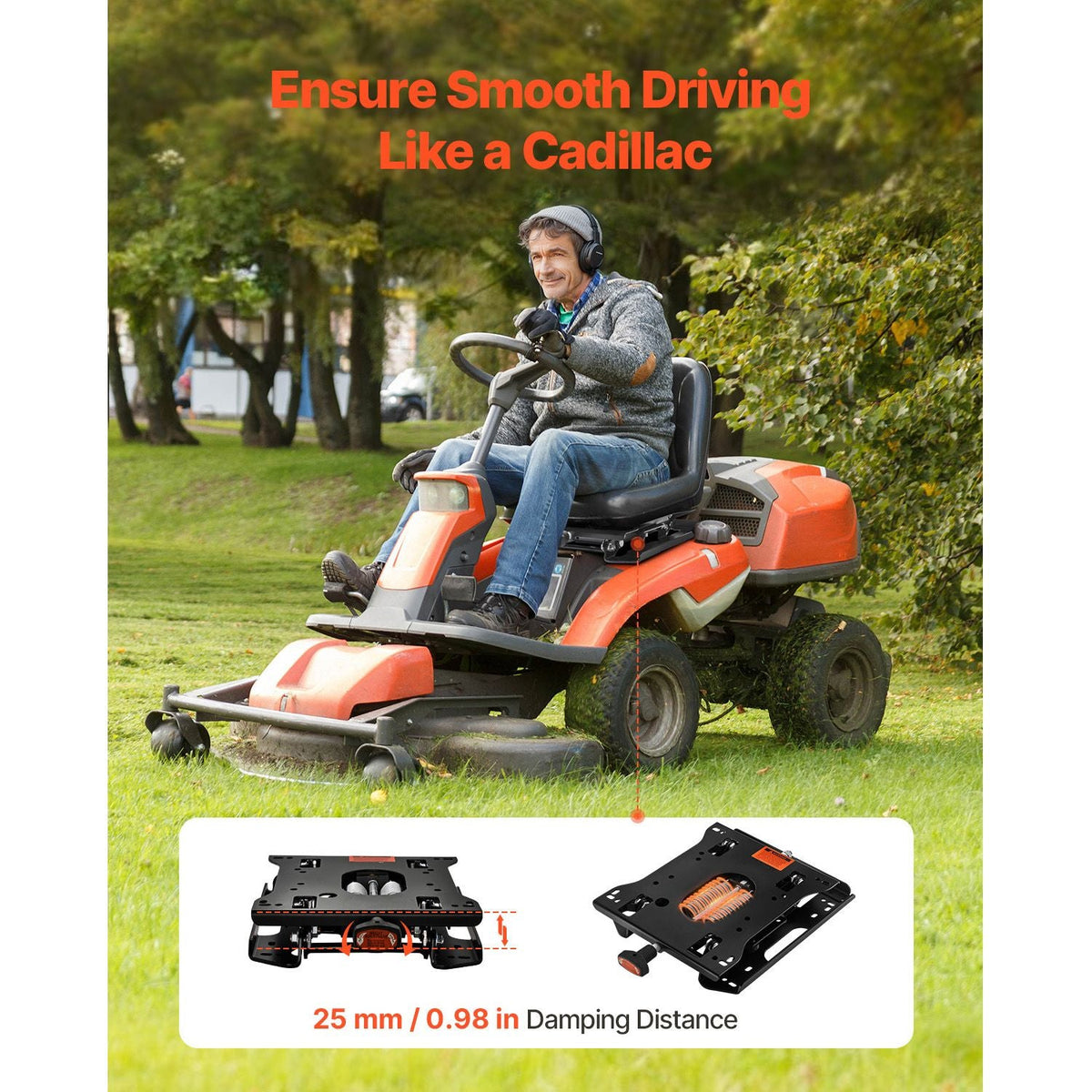 Seat Suspension Kit Without Seat Slider Track, Universal Air Ride Seat Suspension for Zero Turn Lawn Mower, Adjustable Tractor Seat Suspension Kit Compatible with Forklift, Bulldozers Seat