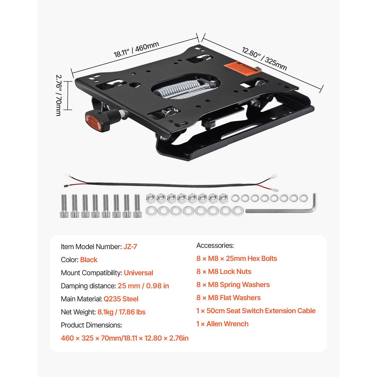Seat Suspension Kit Without Seat Slider Track, Universal Air Ride Seat Suspension for Zero Turn Lawn Mower, Adjustable Tractor Seat Suspension Kit Compatible with Forklift, Bulldozers Seat