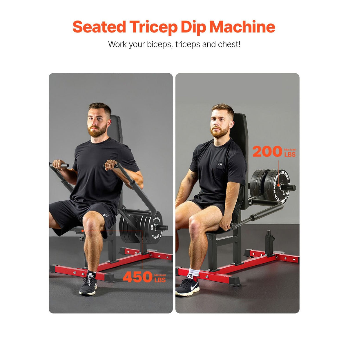 Seated Dip Machine, Tricep Bicep Press Down Machine with Cable Bar, Adjustable Seat, and Backrest, Exercise Equipment for Chest Training, Upper Body Push Fitness Workout, Hold up to 450LBS