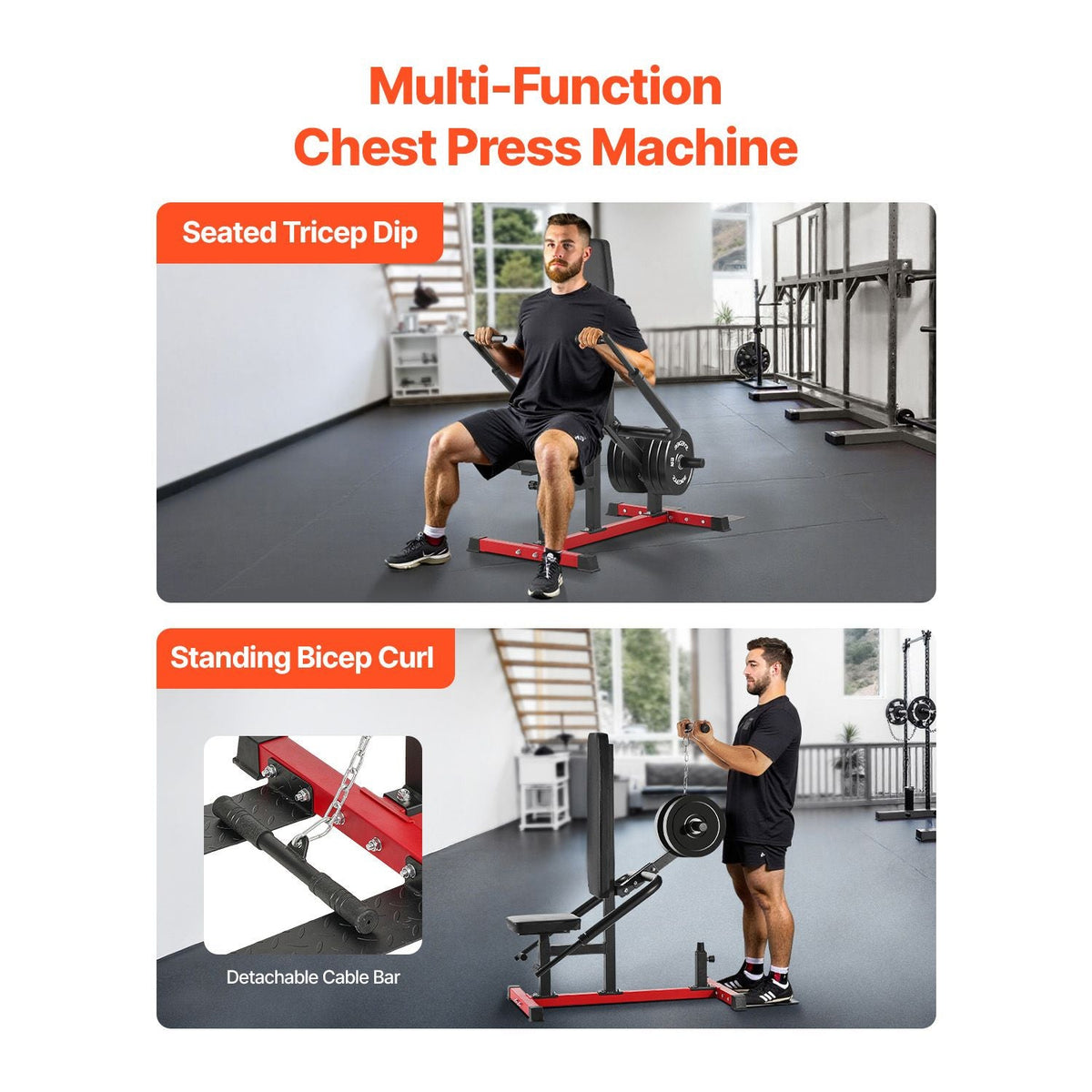 Seated Dip Machine, Tricep Bicep Press Down Machine with Cable Bar, Adjustable Seat, and Backrest, Exercise Equipment for Chest Training, Upper Body Push Fitness Workout, Hold up to 450LBS