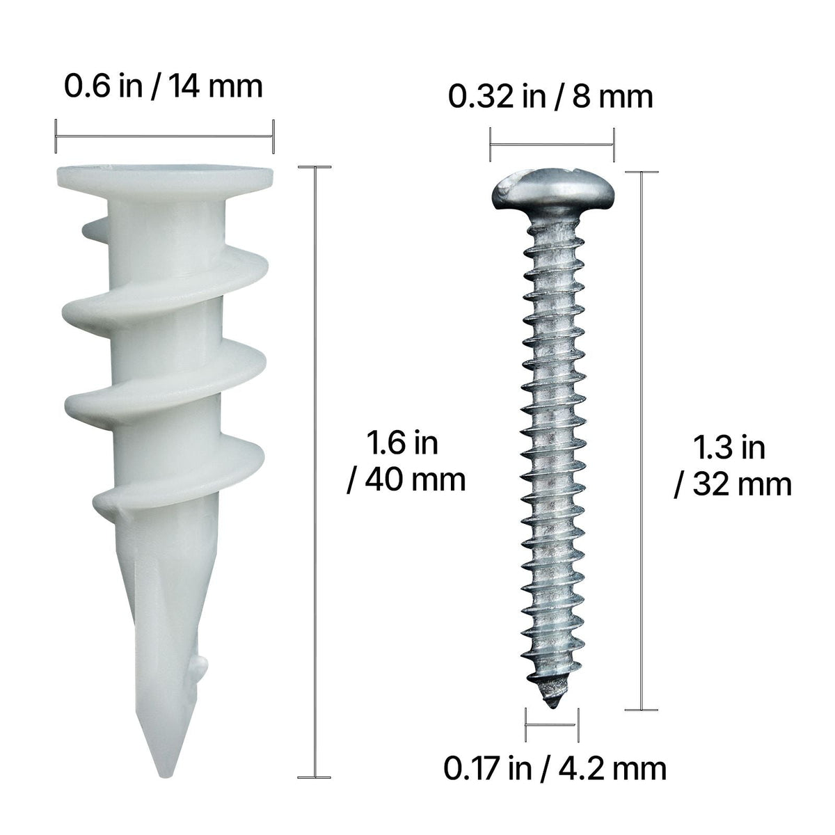 Self Drilling Drywall Anchors, 100 PCS Dry Wall Anchors and Screws, Drywall Anchors Kit with Screws, No Drill Hole Required Nylon Plastic Wall Anchors and Heavy Duty Metal Screws, for Drywall
