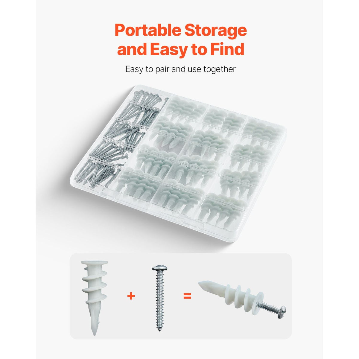 Self Drilling Drywall Anchors, 100 PCS Dry Wall Anchors and Screws, Drywall Anchors Kit with Screws, No Drill Hole Required Nylon Plastic Wall Anchors and Heavy Duty Metal Screws, for Drywall
