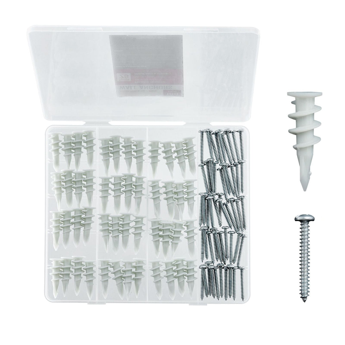 Self Drilling Drywall Anchors, 100 PCS Dry Wall Anchors and Screws, Drywall Anchors Kit with Screws, No Drill Hole Required Nylon Plastic Wall Anchors and Heavy Duty Metal Screws, for Drywall