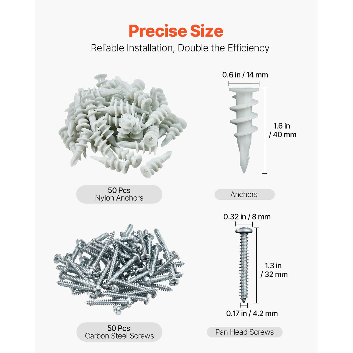 Self Drilling Drywall Anchors, 100 PCS Dry Wall Anchors and Screws, Drywall Anchors Kit with Screws, No Drill Hole Required Nylon Plastic Wall Anchors and Heavy Duty Metal Screws, for Drywall
