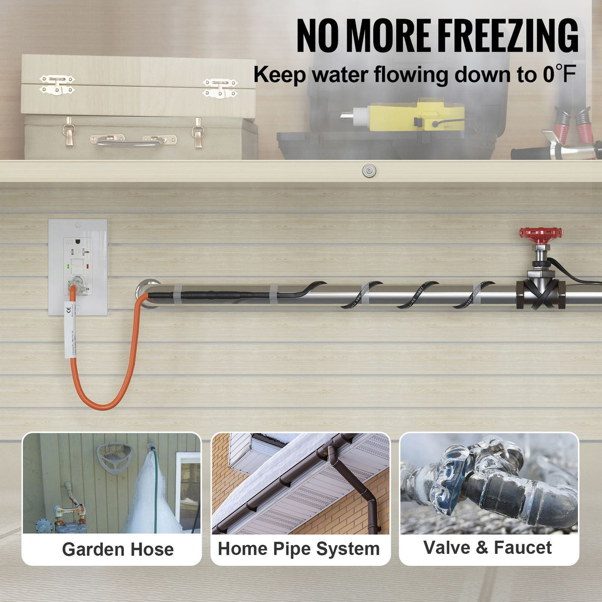 Self-Regulating Pipe Heating Cable, 100-feet 5W/ft Heat Tape for Pipes Freeze Protection, Protects PVC Hose, Metal and Plastic Pipe from Freezing, 120V