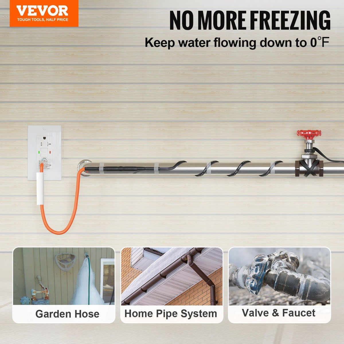 Self-Regulating Pipe Heating Cable 12FT 5W/FT Heat Tape with Thermostat