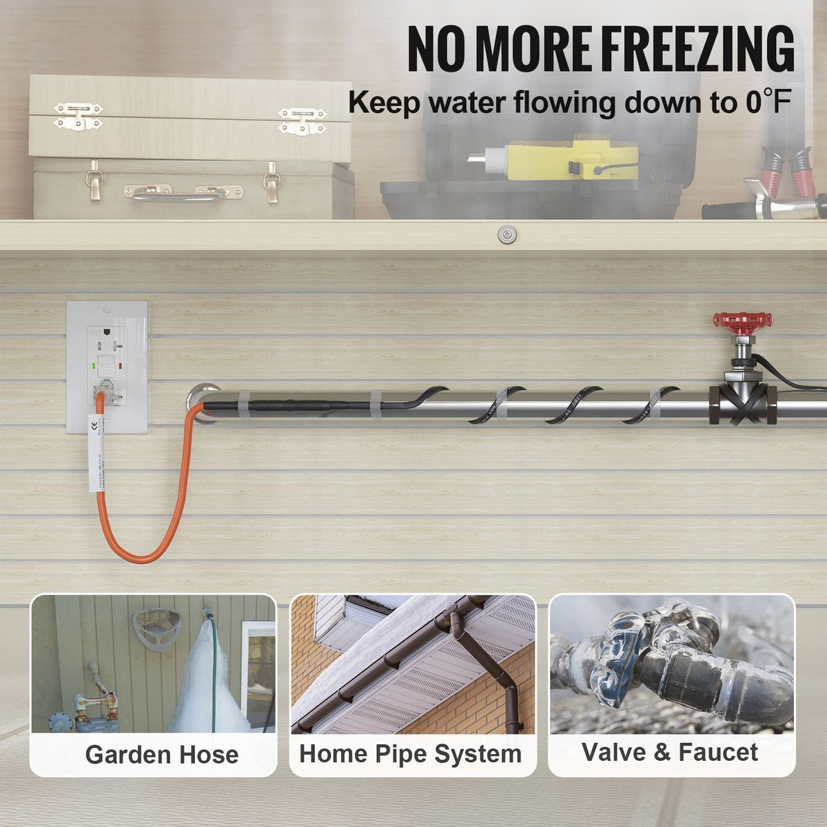 Self-Regulating Pipe Heating Cable, 24-feet 5W/ft Heat Tape for Pipes Freeze Protection, Protects PVC Hose, Metal and Plastic Pipe from Freezing, 120V