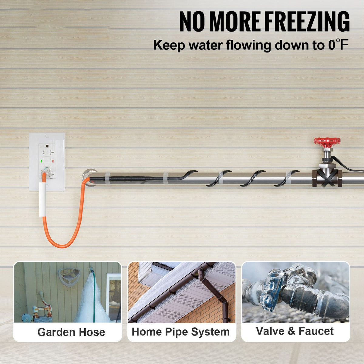 Self-Regulating Pipe Heating Cable, 40FT 5W/FT Heat Tape for Pipes Freeze Protection, Water Pipe Heat Cable with Built-in Thermostat Protects PVC Hose, Metal and Plastic Pipe from Freezing