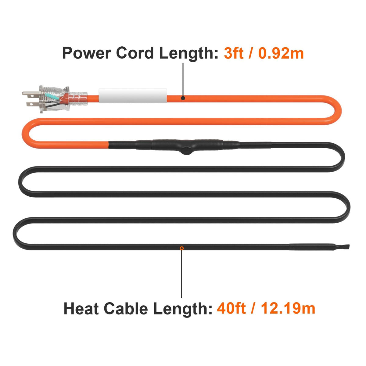 Self-Regulating Pipe Heating Cable, 40FT 5W/FT Heat Tape for Pipes Freeze Protection, Water Pipe Heat Cable with Built-in Thermostat Protects PVC Hose, Metal and Plastic Pipe from Freezing