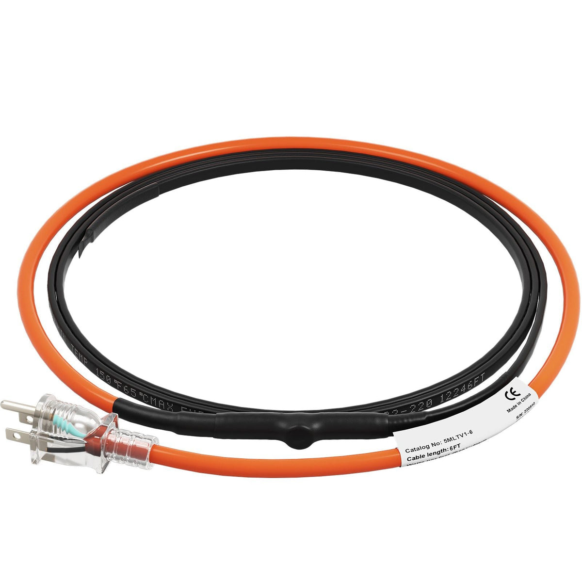 Self-Regulating Pipe Heating Cable, 6-feet 5W/ft Heat Tape for Pipes Freeze Protection, Protects PVC Hose, Metal and Plastic Pipe from Freezing, 120V