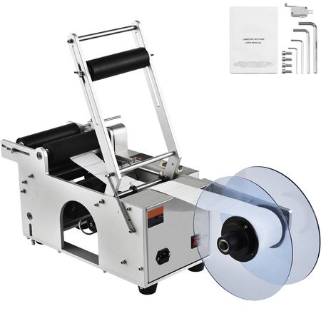 Semi-Automatic Round Labeling Machine, 20-50pcs/min, Electric Bottle Label Applicator for Round Bottles, Round Bottle Labeler Suitable for Bottle Diameter 0.78-4.72 inches (with Pressing Bar)