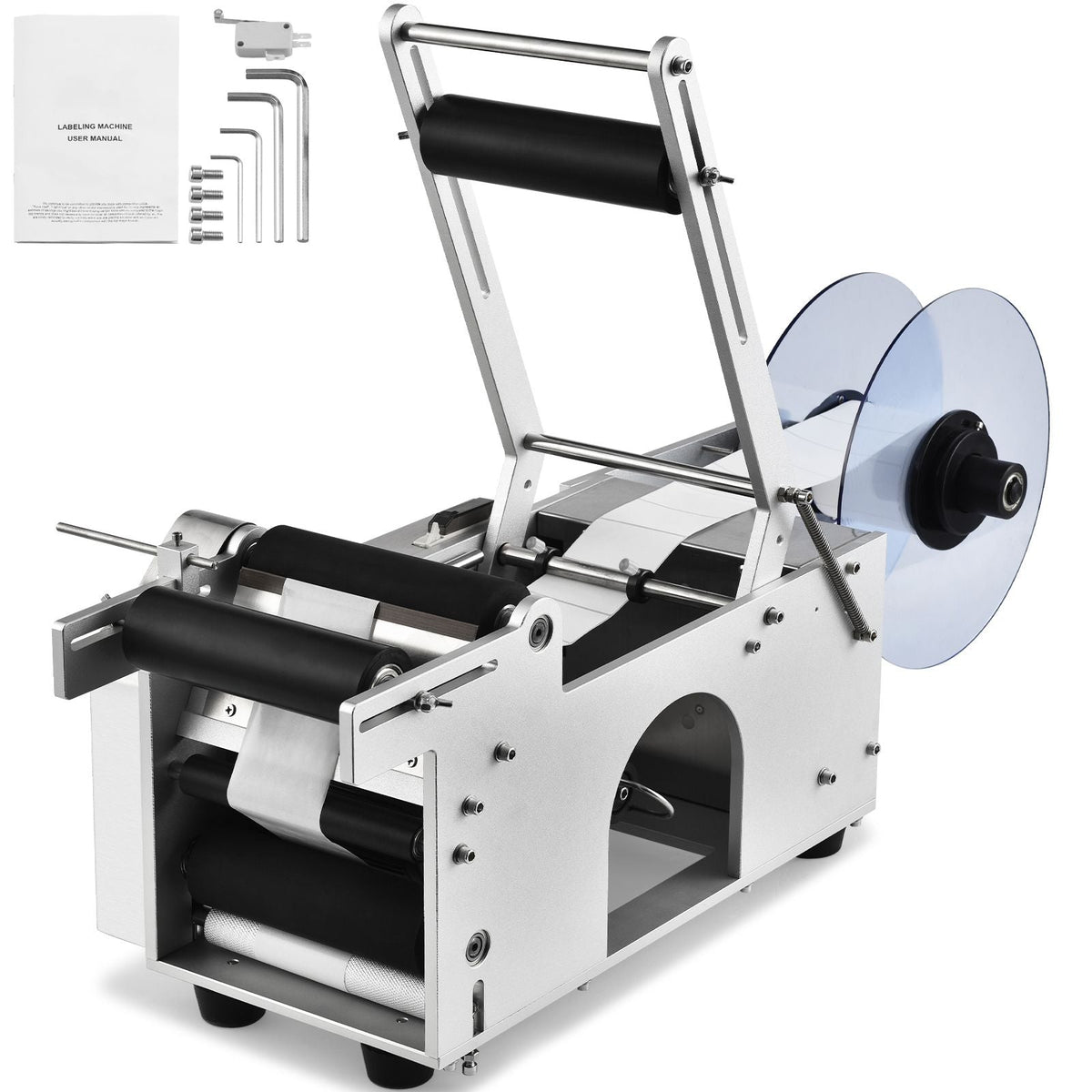 Semi-Automatic Round Labeling Machine, 20-50pcs/min, Electric Bottle Label Applicator for Round Bottles, Round Bottle Labeler Suitable for Bottle Diameter 0.78-4.72 inches (with Pressing Bar)