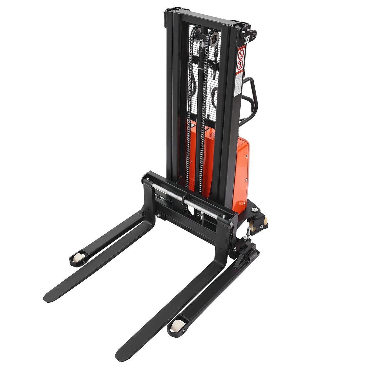 Semi Electric Pallet Stacker, 3300 lbs Load Capacity, Pallet Lift Stacker Forklift with Straddle Legs, 96.06 Inches Lifting Height & 8.3-33.86 Inches Adjustable Fork Width, Orange & Black