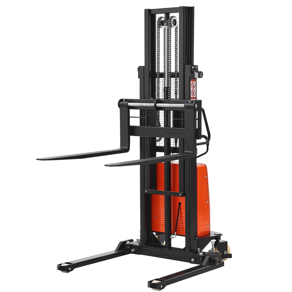 Semi Electric Pallet Stacker, 3300 lbs Load Capacity, Pallet Lift Stacker Forklift with Straddle Legs, 96.06 Inches Lifting Height & 8.3-33.86 Inches Adjustable Fork Width, Orange & Black