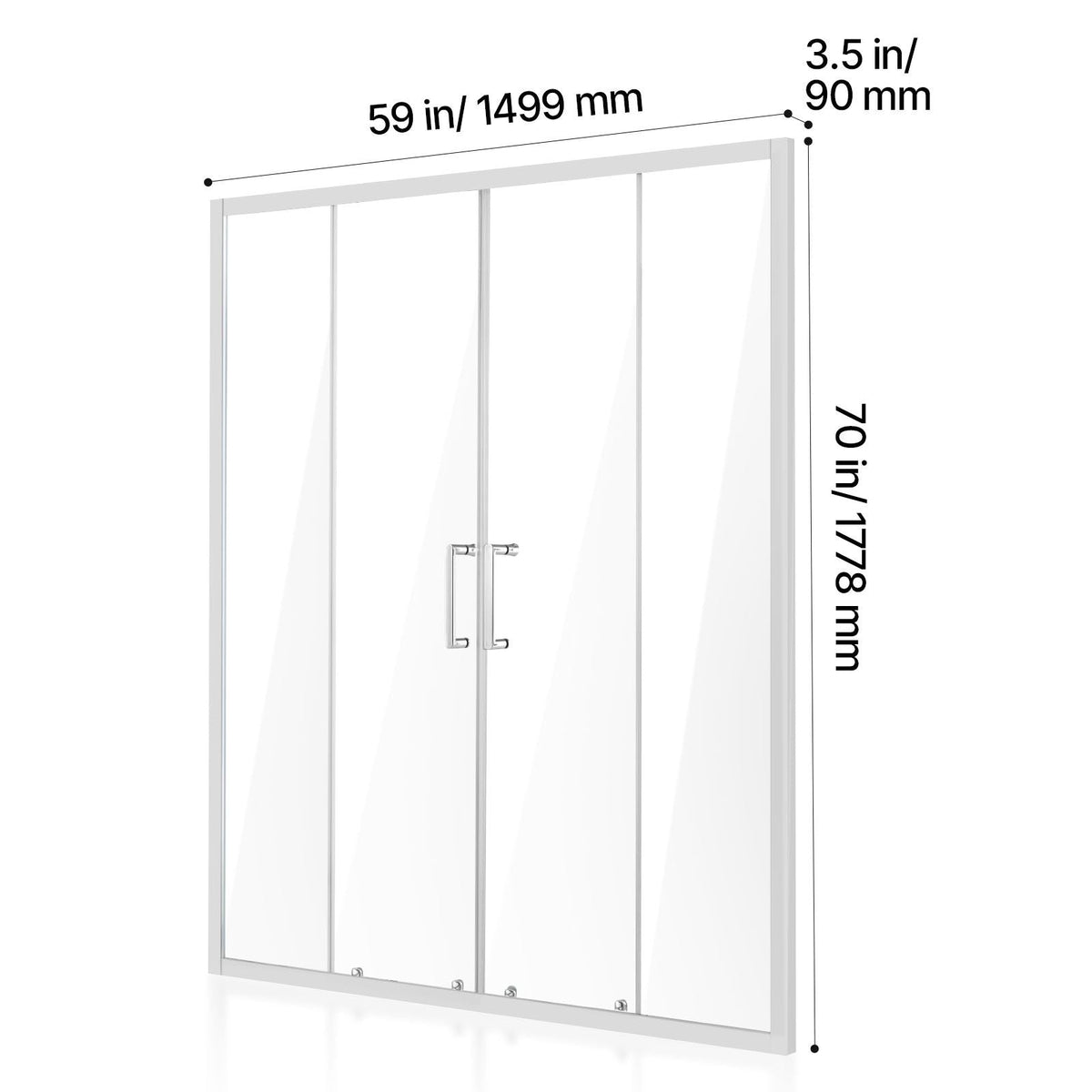 Semi-frameless Shower Door, 57.8-59 W x 70 H in, Double Sliding Glass Door with 1/4 in(6mm) Clear Tempered Glass, Waterproof Shatterproof NANO Stainproof with Stainless Steel Hardware, Chrome