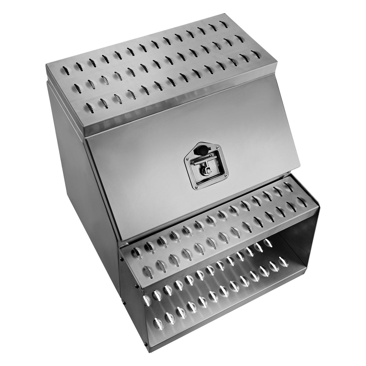 Semi-Truck Step Tool Box, 24" x 27.5" x 25.4" Heavy Duty Aluminum Toolbox Side Mount, Waterproof Side Storage Saddle Step Box with T-Handle Lock & Keys for Semi Trucks, Flatbed Trailers