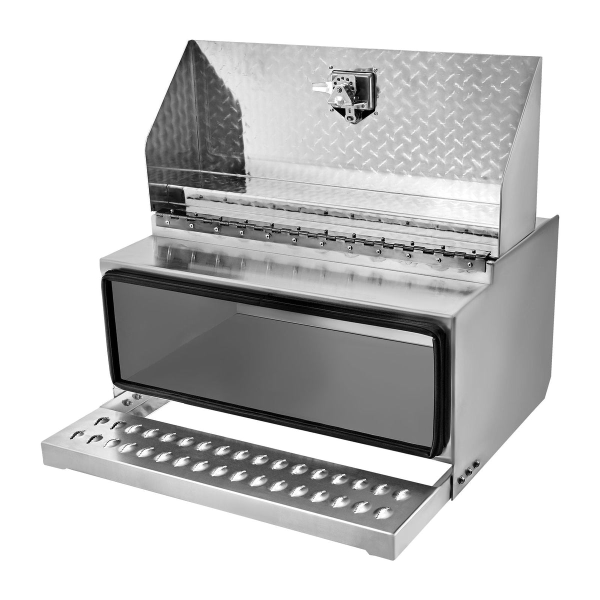 Semi-Truck Step Tool Box, 30" x 29.5" x 15.8" Heavy Duty Aluminum Diamond Plate Toolbox, Waterproof Cab Entry Step Storage Box with T-Handle Lock & Keys for Flatbed, Crane, and Semi Trucks