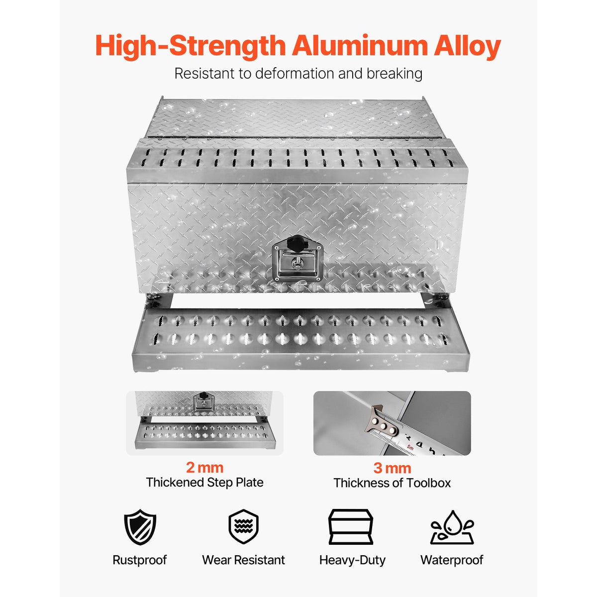 Semi-Truck Step Tool Box, 30" x 29.5" x 15.8" Heavy Duty Aluminum Diamond Plate Toolbox, Waterproof Cab Entry Step Storage Box with T-Handle Lock & Keys for Flatbed, Crane, and Semi Trucks