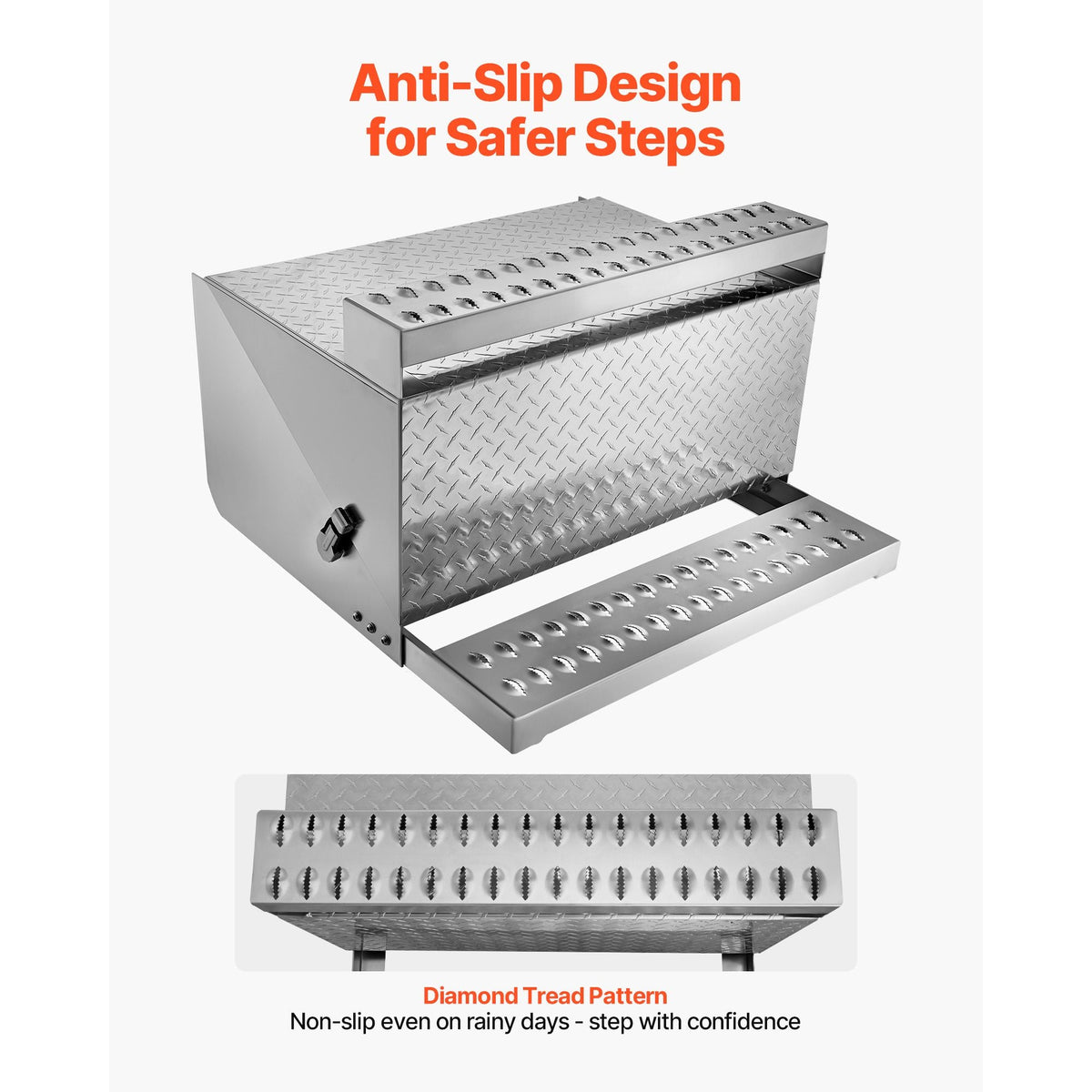 Semi-Truck Step Tool Box, 31" x 30" x 19" Heavy Duty Aluminum Diamond Plate Toolbox, Waterproof Cab Entry Step Storage Box with Shock-Absorbing Latch for Flatbed, Crane, and Semi Trucks
