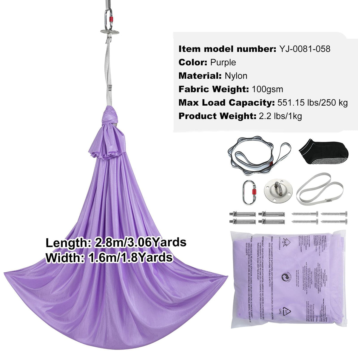 Sensory Swing for Kids, 3.1 Yards, Therapy Swing for Children with Special Needs, Cuddle Swing Indoor Outdoor Hammock for Child & Adult with Autism, ADHD, Aspergers, Sensory Integration, Purple