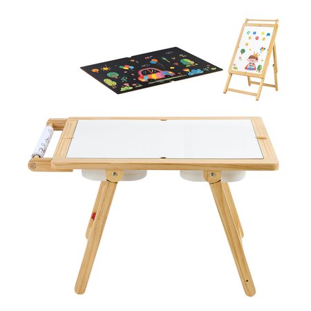 Sensory Table for Toddlers, Wooden Kids Activity Table and Art Easel with Reversible Double-Sided Board, Storage Bins, for Boys and Girls Playing Sand and Water, Drawing, Studying, Dining